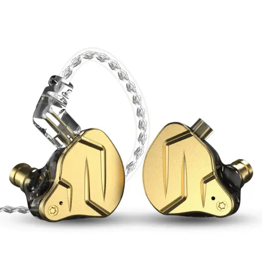 Concept Kart KZ ZSN Pro X Monitor In Ear Earphones Armature Earbuds Wired Headphones Dual Driver 1DD 1BA Deep Bass Stereo Sound Ergonomic IEM Earphones & Leatherette Case (ZSN Pro X with Mic, Golden)